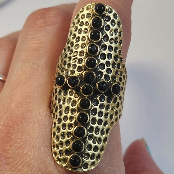 Brass "Antique" Chunky Art Deco Style Ring - Picture 2 of 15